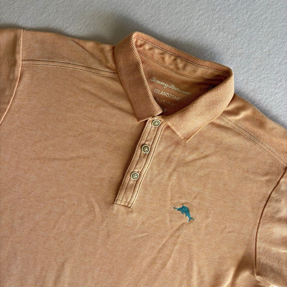 Tommy Bahama IslandZone Peach Solid Logo Embroidered Golf Polo Shirt Men's S